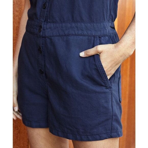Outerknown Women’s Dark Navy S.E.A. Suit Breathable Linen Cotton Blend Shortall - Picture 11 of 12